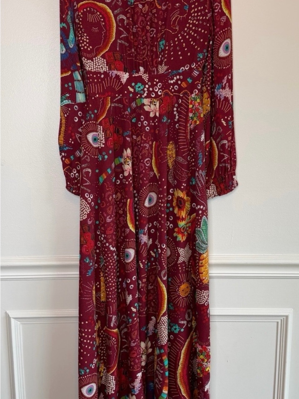 NWT FARM Rio Burgundy Borogodo Long Balloon Sleeve Maxi Dress Women’s Size Small - Picture 7 of 14